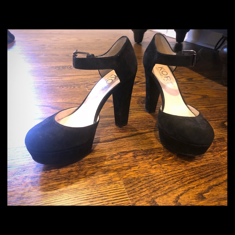 KORS platform black heels